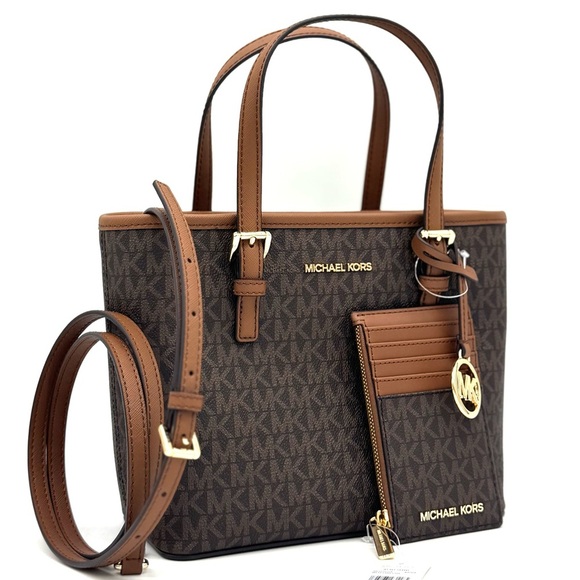 Michael Kors Jet Set Travel Logo Top-Zip Tote Bag & Logo Card Case Wallet Set - Picture 3 of 12